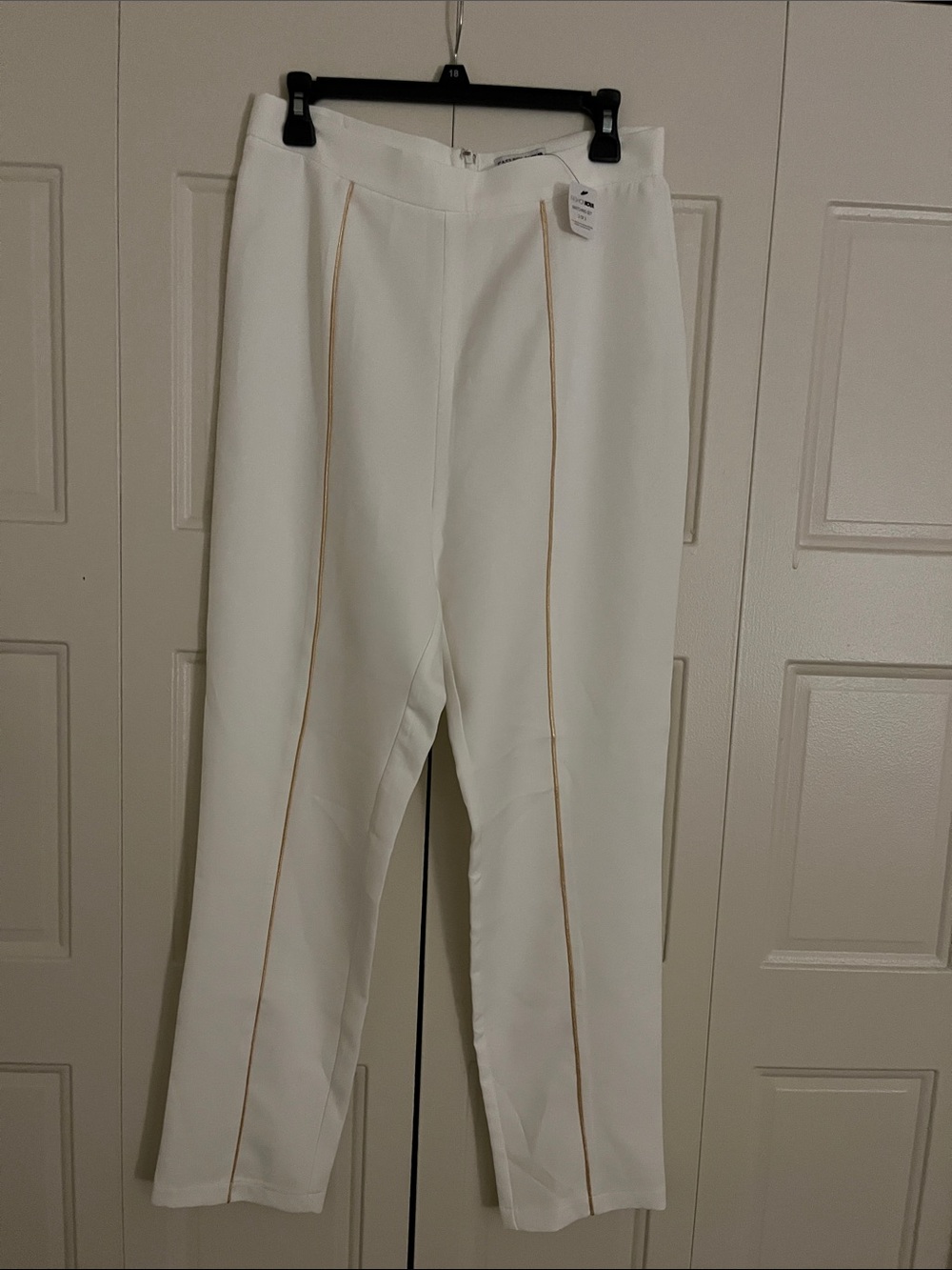 Women’s White Dress Trousers with Gold Piping